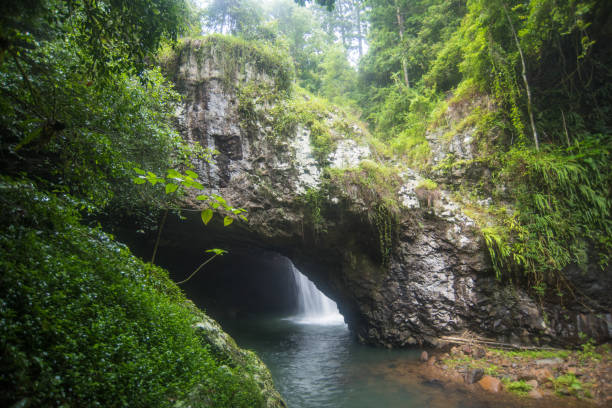 istock Looking into cave that has a waterfall inside at Natural Bridge in Australia. 952760078