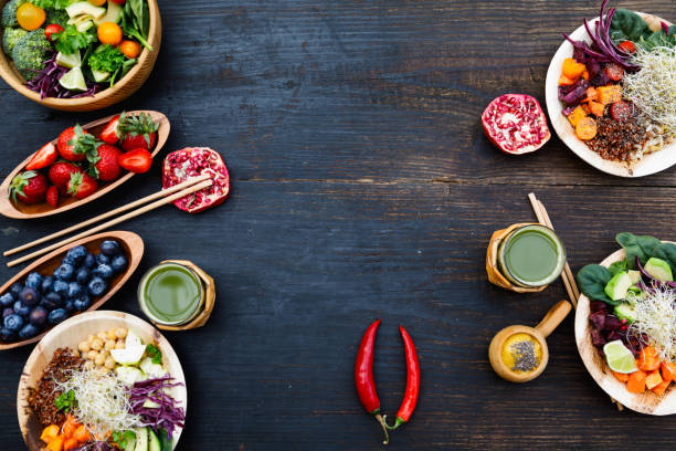 istock Buddha Bowls on dark blue wooden table 952766990