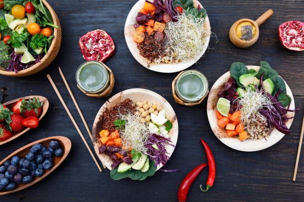 istock Buddha Bowls on dark blue wooden table 952766992