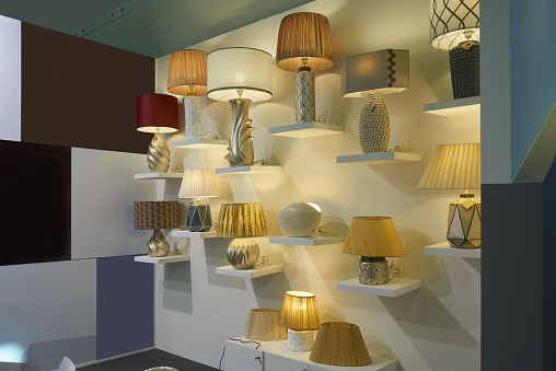 Variety of modern electric lamps on the wall