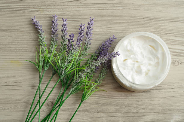 istock A bunch of lavender displayed with a container white body lotion 952774032