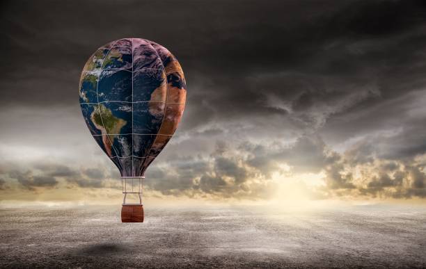 globe hot air balloon ,Earth day concept,3d render.Elements of this image furnished by NASA stock photo
