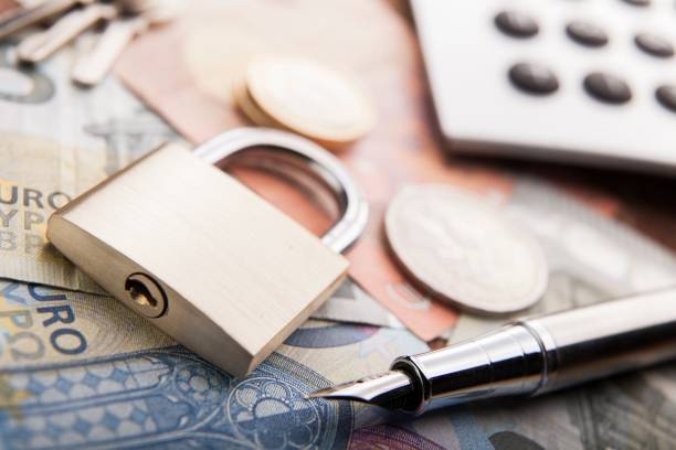 Padlock and money. Concept money security stock photo