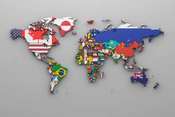 Photo of World map with all states and their flags,3d render