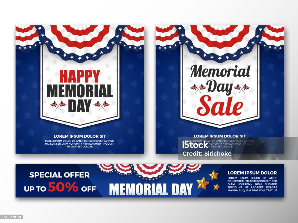 USA Memorial Day Background Set of USA Memorial Day Background. USA Flag Banner with Copy Space. Vector illustration US Memorial Day stock vector