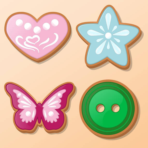 istock heart, star, butterfly, button in the form of a cookie on a bright background. Vector 952778548