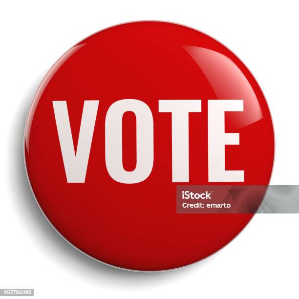Vote Button White Text On Red Stock Photo - Download Image Now - Campaign Button, Voting, Choosing
