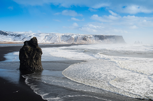 Black sand Reynisfjara beach and rocks, Vik,Iceland