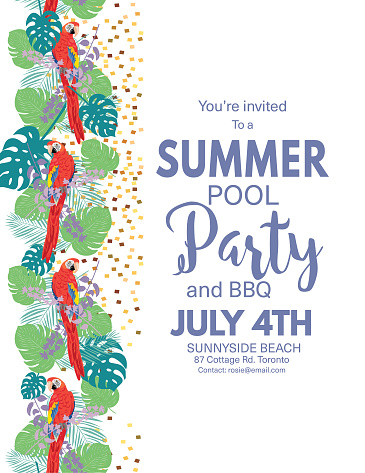 Tropical Background Pool Party Invitation