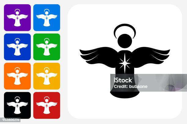 Angel Ornament Icon Square Button Set Stock Illustration - Download Image Now - Angel, Icon Set, Blue