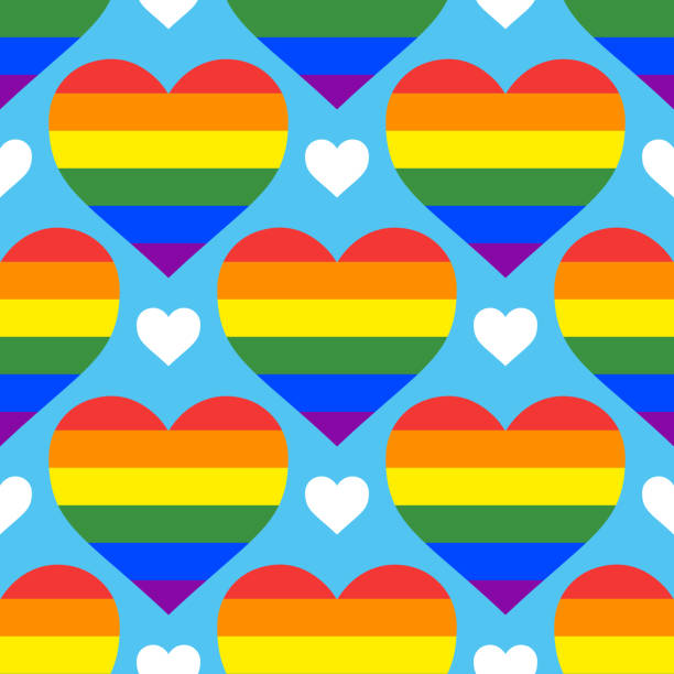 ilustrações de stock, clip art, desenhos animados e ícones de seamless vector pattern with rainbow hearts. gay pride flag colored illustration. - gay pride spectrum backgrounds textile