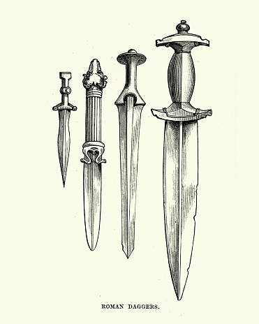 Vintage engraving of Ancient Roman Daggers