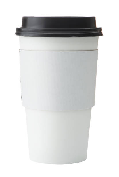 White To Go Coffee Cup with Black Lid vertical photograph of a to go coffee cup with cardboard sleeve sleeve photos stock pictures, royalty-free photos & images
