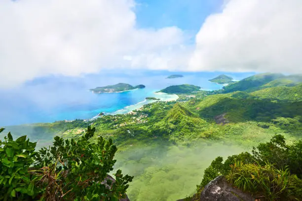 Panoramic view on therese island, bay ternay and little island , seychelles
