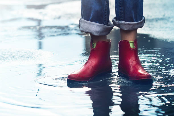 Woman With Red Short Boots Standing In 