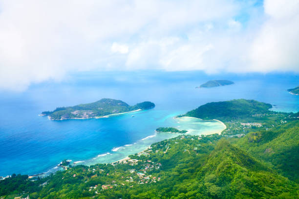 Panoramic view on port glaud and port launay from panoramic view on Morne Blanc, Seychelles, Mahe