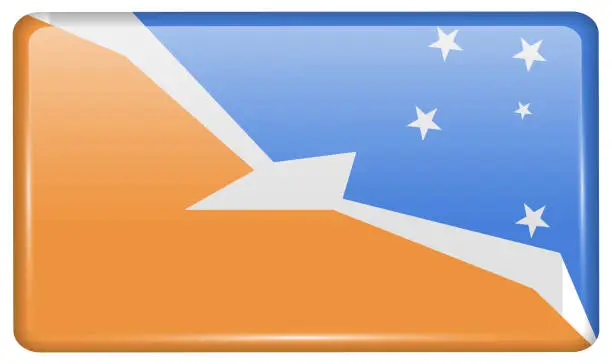 Vector illustration of Flags Tierra del Fuego Province in the form of a magnet on refrigerator with reflections light. Vector