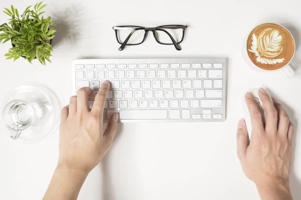 istock Man is working at the office. Top view. 952844082