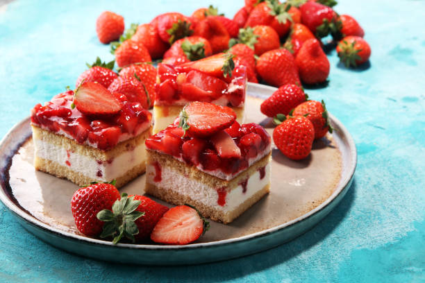istock strawberry cake with fresh strawberries and whipped cream. 952848724