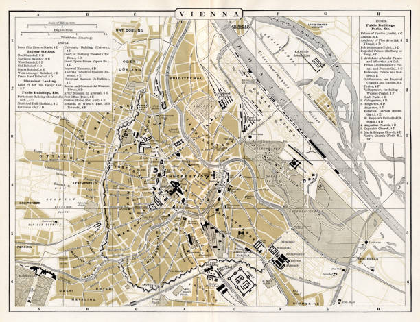 ilustrações de stock, clip art, desenhos animados e ícones de city plan of vienna austria 1894 - austria vienna map horizontal