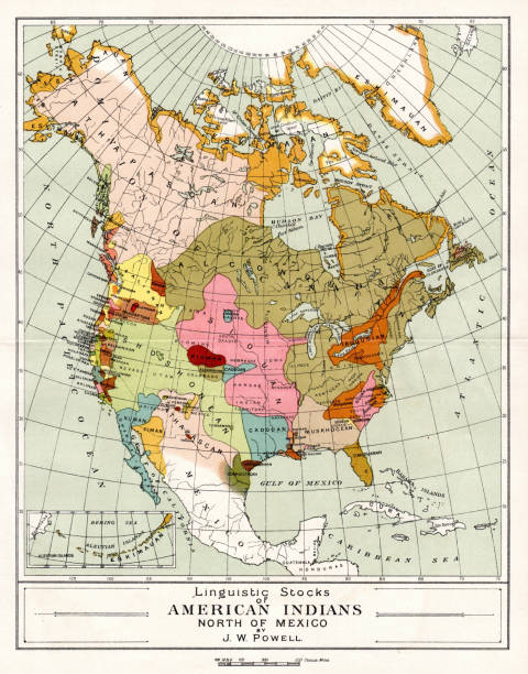 карта американских индейцев к северу от мексики 1894 - inuit culture stock illustrations