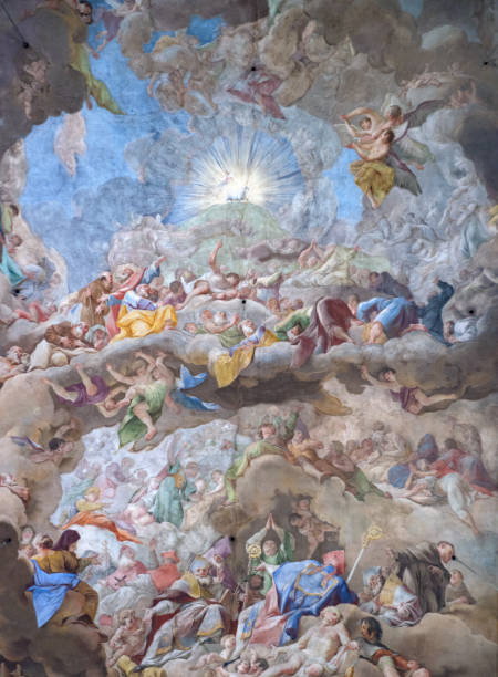ceiling painting in the church - jesus christ - bressanone imagens e fotografias de stock