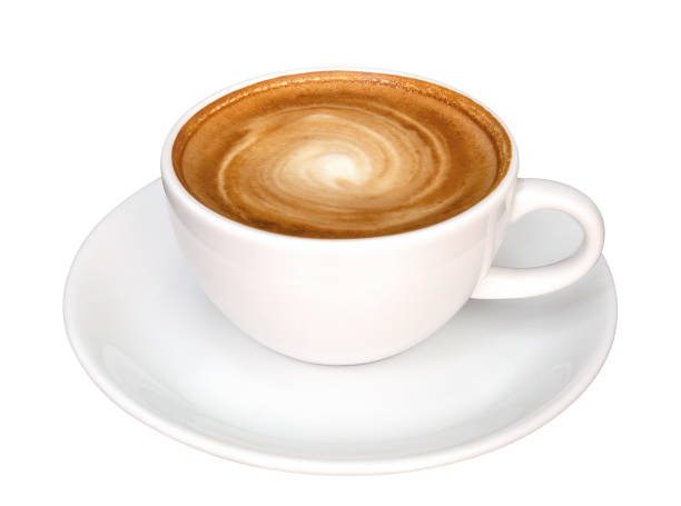 gorąca kawa latte cappuccino spiralna pianka izolowana na białym tle, ścieżka przycinania w zestawie - cappuccino swirl coffee cafe zdjęcia i obrazy z banku zdjęć
