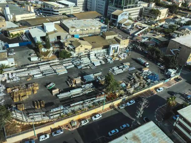 Photo of PETACH TIKVA, ISRAEL -APRIL 17, 2018: Top view of the industrial zone in Petach Tikva in Israel