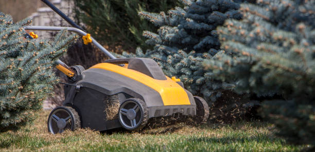 istock Gardener Operating Soil Aeration Machine on Grass Lawn 952875316