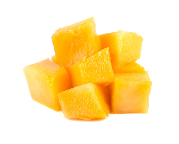 istock Mango cube isolated white background. Juicy and sweet mango fruit isolated 952889488