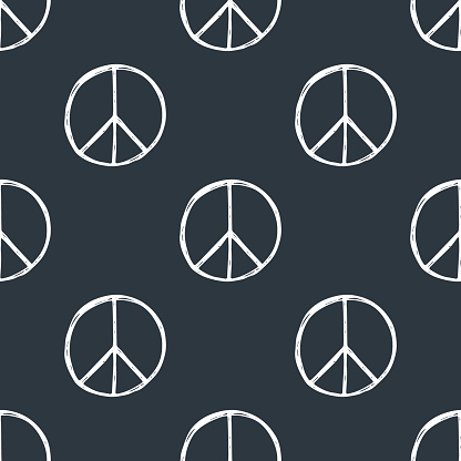 Seamless pattern with  hand drawn hippie peace symbol. Hippy pacific sign. Hippie art background. Boho vintage fashion. Monochrome wallpaper.