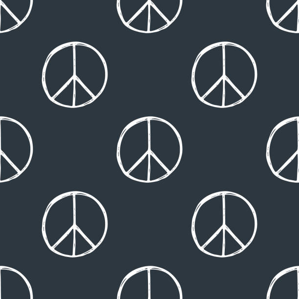 Seamless pattern with  hand drawn hippie peace symbol. Hippy pacific sign. Seamless pattern with  hand drawn hippie peace symbol. Hippy pacific sign. Hippie art background. Boho vintage fashion. Monochrome wallpaper. signs and symbols stock illustrations