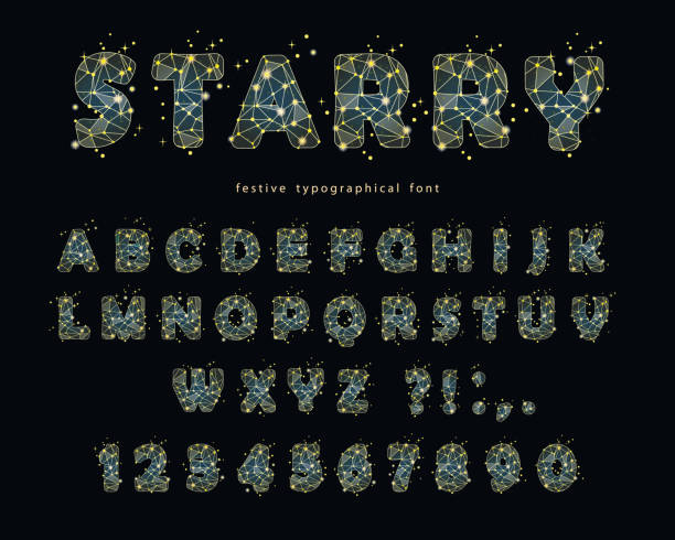 istock Starry modern font. Abstract polygonal letters and numbers with texture of space universe. Vector 952894402