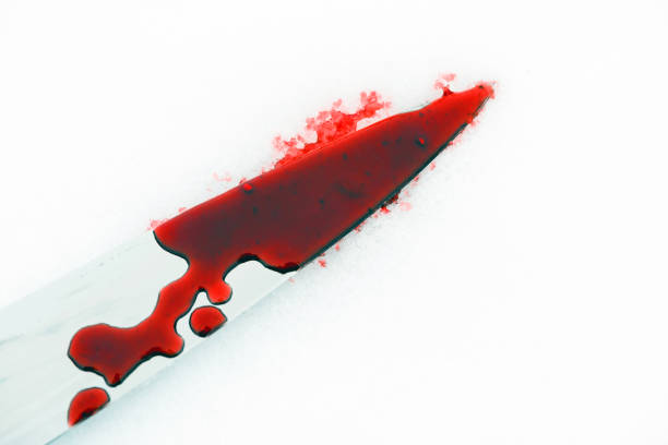 istock Murder Weapon Knife with Blood Splats and Drops on Snow 952898382