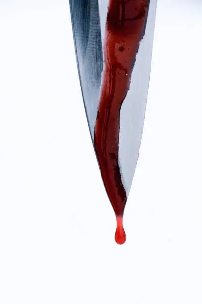 Photo of Sharp Murder Knife Weapon with Blood Dripping Droplets