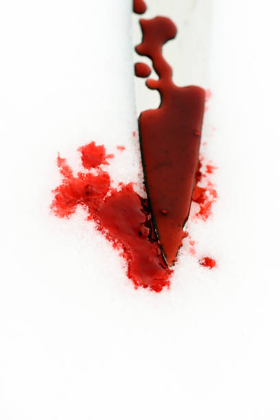 istock Murder Weapon Knife with Blood Splats and Drops on Snow 952901156
