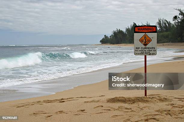 Warning Rip Currents Sign On Tropical Beach Near Kauai Hawaii Stock Photo - Download Image Now