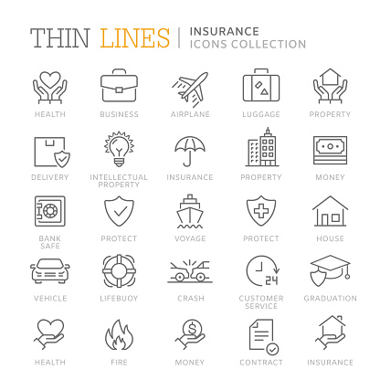 Collection of insurance thin line icons. Vector eps 10