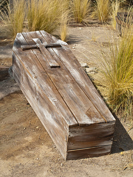 Vintage Wooden Coffin in a rural scenery