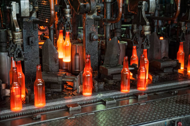 Plant for the production of bottles, glass plant stock photo