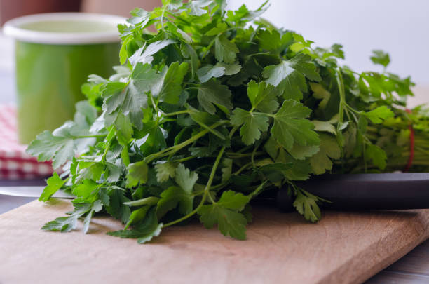 istock Preparing to eat fresh parsley on a wooden board. 952927492