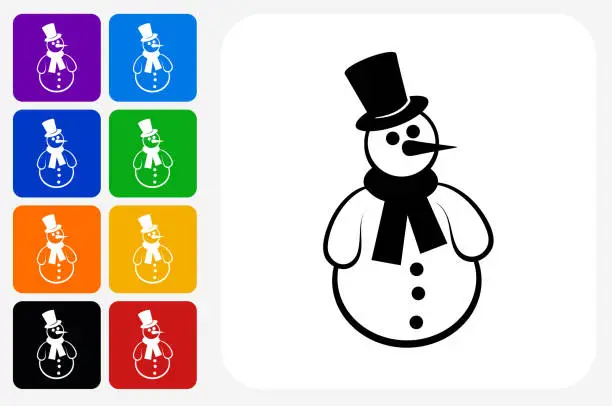 Vector illustration of Snowman Icon Square Button Set