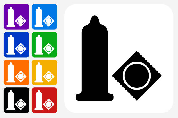 illustrations, cliparts, dessins animés et icônes de préservatif icône carrée bouton set - condom