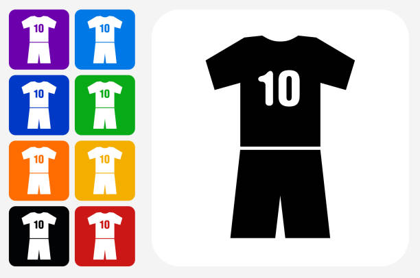 ilustraciones, imágenes clip art, dibujos animados e iconos de stock de jersey icono cuadrado botón set - american football sports uniform football white background