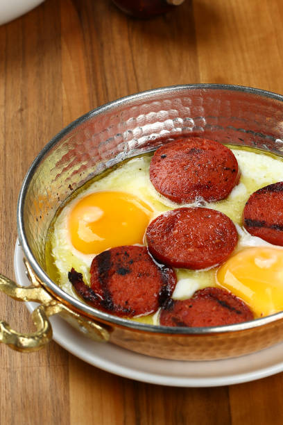 istock Fried egg with sausage - Turkish Sucuk 952933942