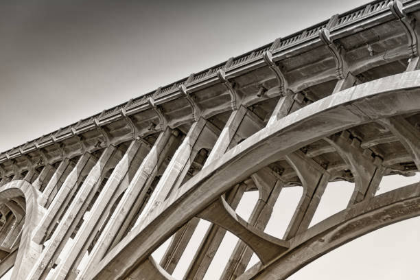 Abstract view of the arch of the Finnieston Bridge in Glasgow, Scotland.The Finnieston Bridge crosses over the River Clyde in Glasgow - also known as the Clyde Arc and, less formally, the \