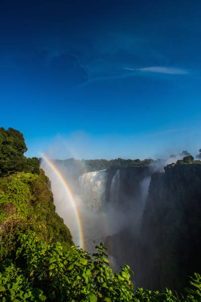 빅토리아 폭포 더블 레인 보우 수직 - victoria falls victoria falls town flood africa 뉴스 사진 이미지