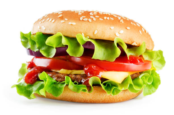 istock Meat Burger with salad, cheese, tomato and ketchup sauce 952947868