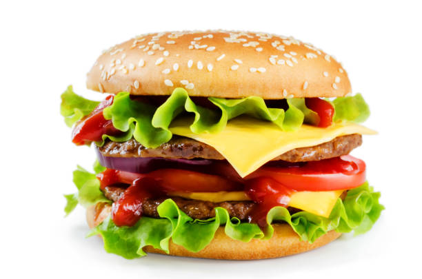 istock Meat Burger with salad, cheese, tomato and ketchup sauce 952947870