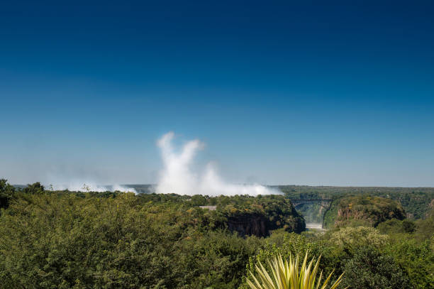 빅토리아 폭포 스프레이 아치 철도 교량 - victoria falls victoria falls town flood africa 뉴스 사진 이미지